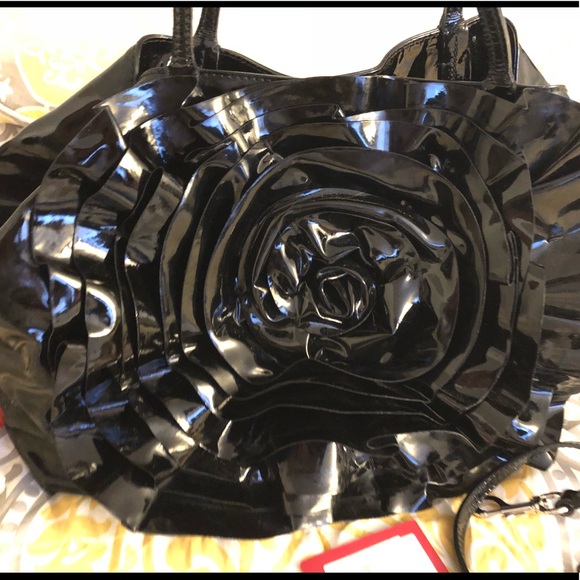 VALENTINO ROSE FLOWER Patent Leather Handbag Tote - Picture 2 of 8